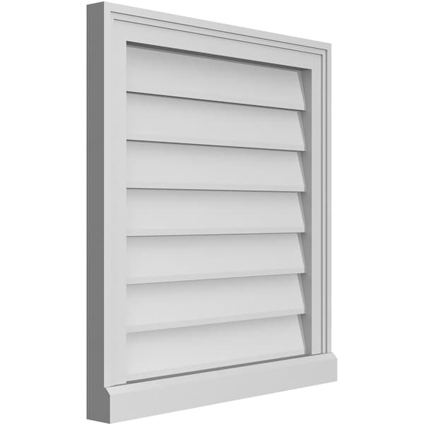 Vertical Surface Mount PVC Gable Vent W/ 2W X 2H , Brickmould Sill Frame, 22W X 24H